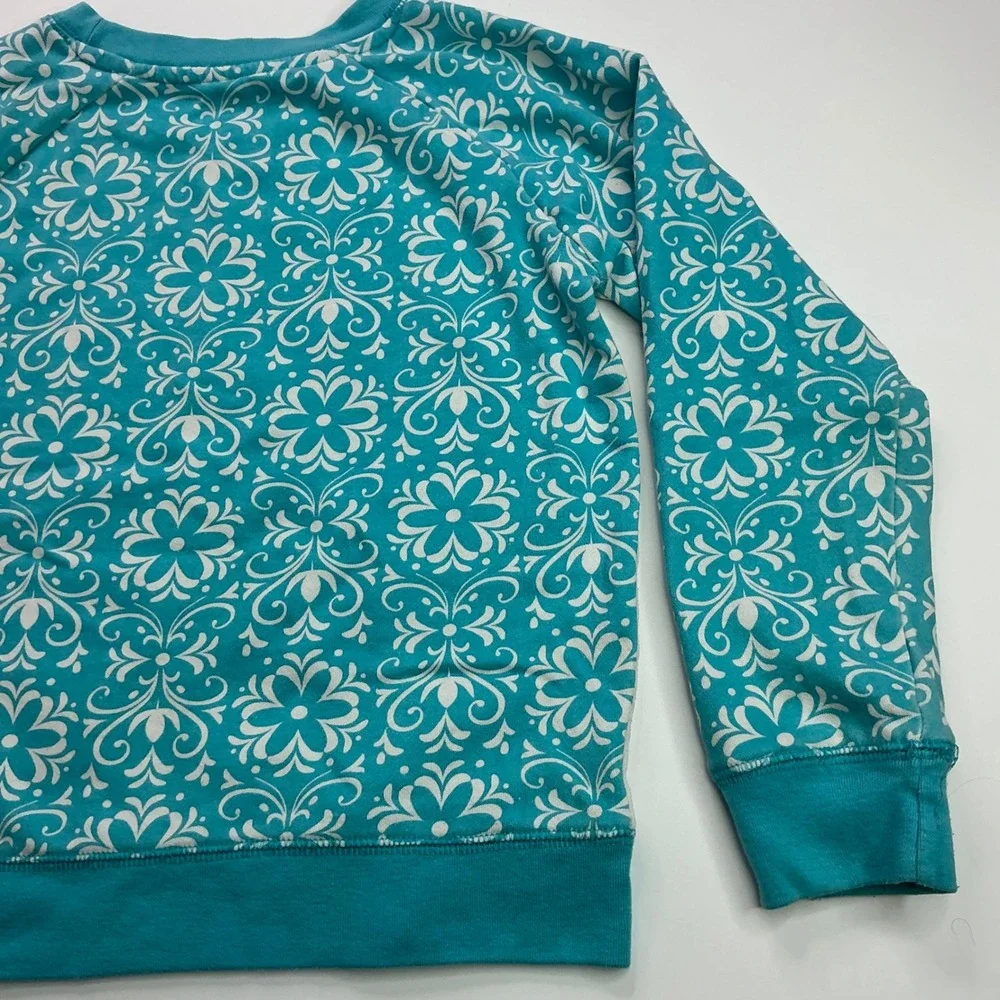 Disney Frozen Teal White Sweatshirt Kids XL/6X Elsa Anna Glitter Raglan Sleeves